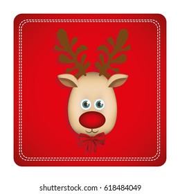 colorful square frame with christmas reindeer face vector illustration