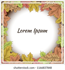 Colorful square frame decorated with autumn leaves for your design