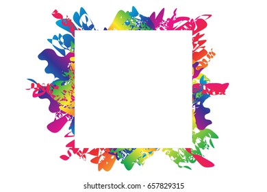 Colorful Square Frame On White Background. Abstract. Multicolored. Watercolor. Vector