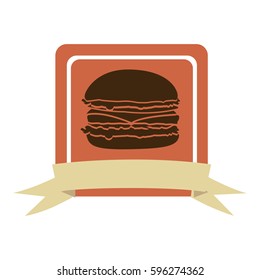 colorful square frame with ribbon and burger vector illustration