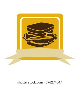 colorful square frame with ribbon and sandwich food icon vector illustration