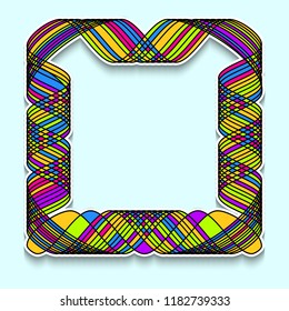 Colorful square frame in the style of random mosaic. Template of web banner, sale or discount, club party flyer, big data poster, fast invitation. Vector illustration