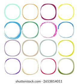 Colorful square frames. Abstract rounded corners. Vibrant stroke borders. Vector art elements.