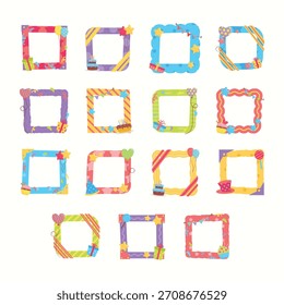 Quadros Quadrados Coloridos com Decorações de Festa de Aniversário Coleção de Ilustração