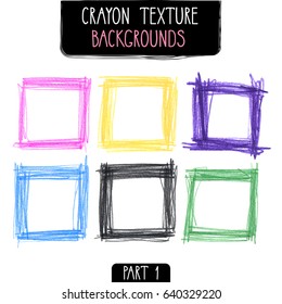 Colorful square frames by crayon set. Hand drawn kids scribble style. Vector illustration.