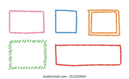 Colorful square frames drawn with crayons. Vector doodle illustration set.