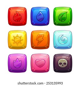 Colorful square gem stones with nature elements symbol