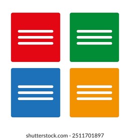 Colorful square icons. Flat text blocks. Minimalistic layout design. Bright vector shapes.