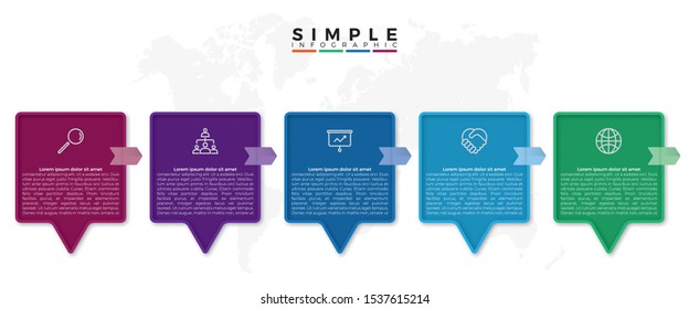 Colorful square infographic design template. Vector Infographic label design with icons and 5 options or steps. Infographics for business concept.
