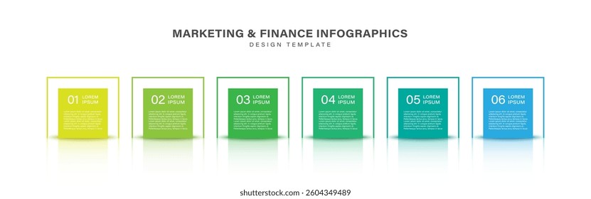 Colorful square infographic elements with 6 steps or options
