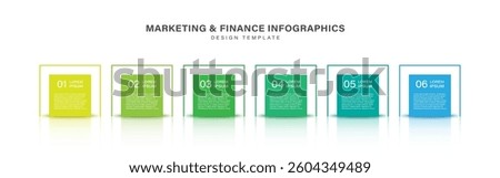 Colorful square infographic elements with 6 steps or options