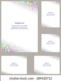 Colorful square mosaic page corner design template set for invitation, greeting, presentation, card, letter, paper, brochure, etc.