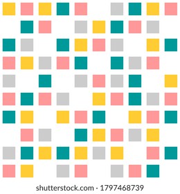 Colorful square mosaic seamless pattern, vector geometric background. Minimalistic fabric, plaid, cover, wrapping paper or tile design.