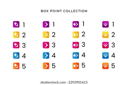 Colorful square number bullet list collection with gradient free vector