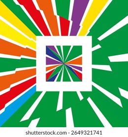 Padrão quadrado colorido. Listras radiais abstratas. Efeito de túnel óptico. Ilustração vibrante do vetor.