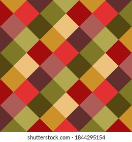 Colorful square pattern, autumn background texture design, vintage fall colors, light and dark shades of green, yellow, red and brown, perfect for card making, scrapbook and poster design, print