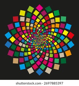 Patrón cuadrado colorido. Movimiento de remolino radial. Abstractas diseño geométrico. Vector de antecedentes psicodélicos. EPS 10.