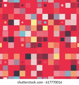 Colorful square pixel mosaic seamless pattern. Vector illustration.
