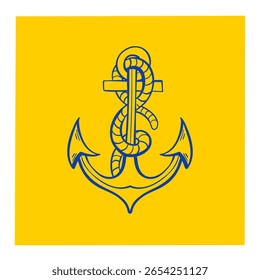 Colorful square postcard with a hand-drawn anchor doodle. Perfect for gifts, packaging, sea-themed decor. Vector art in a fun sketchy nautical style.