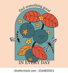 Colorful square poster. A stylish template for graphic prints on fabrics or T-shirts. Hand-drawn background. An illustration with an inscription. Find something good in every day.