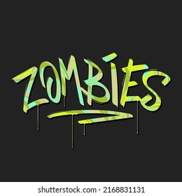 Colorful square poster. A stylish template for graphic prints on fabrics or T-shirts. Hand-drawn background. An illustration with an inscription. Zombies.