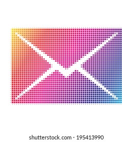 Colorful square raster dot pattern style envelope icon. Vector illustration.