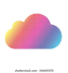 Colorful square raster dot pattern style cloud icon. Vector illustration