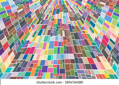Colorful square and rectangle shapes in a row as mosaic tiles with a perspective. Vector illustration.