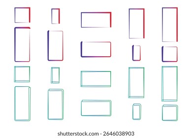 Colorful square and rectangular frames set simple hand-drawn vector illustration.