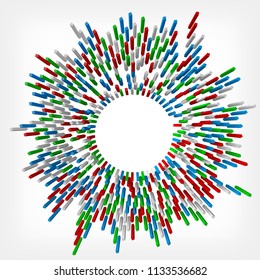 colorful square rods targetted to center. 3d style vector illustration