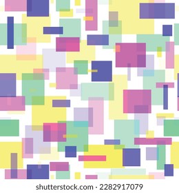 Colorful square seamless pattern. Geometric shapes with different opacity repeat on white background. Vector illustration.