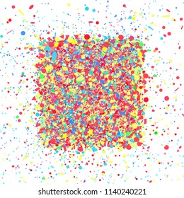 Colorful square shape. Multicolored confetti in rectangle shape on white. Colored pattern for design. Holiday background with glitters. Print for flyers, posters, banners and textiles. Greeting cards