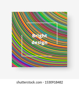 Colorful square template with bright stripes for design of cards, greetings and invitations. Vector illustration with blue, green, yellow, orange, pink lines.
