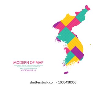 Colorful square texture map of Korea on white background. Vector illustration eps 10.