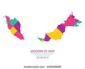 Colorful square texture map of Malaysia on white background. Vector illustration eps 10.