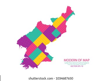 Colorful square texture map of North Korea on white background. Vector illustration eps 10.