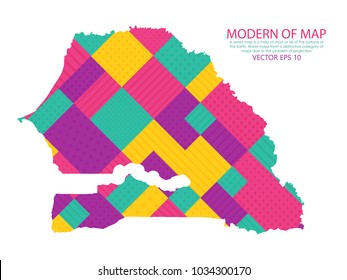 Colorful square texture map of Senegal on white background. Vector illustration eps 10.