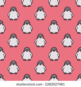 Baldosas cuadradas coloridas con una deliciosa representación animal. Patrón sin foco con pingüino sobre fondo índigo persa. Diseño para una taza con un motivo animal.