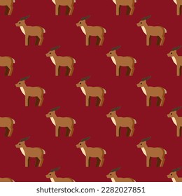 Colorful square tile with a delightful animal rendering. Seamless pattern with antelope on isabelline background. Design for notebooks with illustrations of domestic animals.