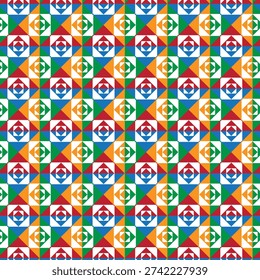 Colorful Square Tile Pattern – Red, Blue, Green, Orange, White Geometric Design
