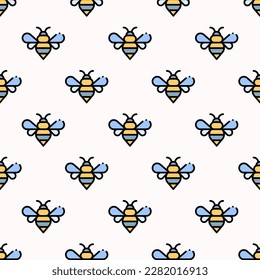 Colorful square tile sporting a delightful animal engraving. Seamless pattern with bee on linen background. Design for a tote bag with an animal drawing.