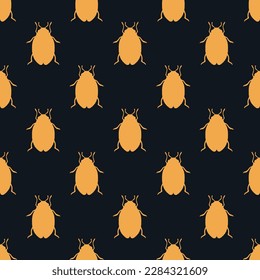 Colorful square tile sporting a delightful animal engraving. Seamless pattern with insect bed bug shape on yellow orange background. Design for a set of posters with animal icons.