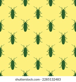 Colorful square tile sporting a delightful animal engraving. Seamless pattern with cockroach silhouette on mellow yellow background. Design for a tote bag with an animal sketch.