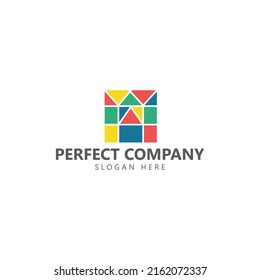 Colorful square vector logo arranged from triangles and rectangle. Logo for company, corporation, and business.