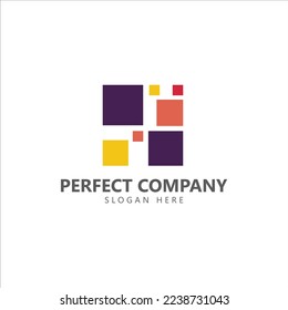 Colorful square vector logo consists of smaller squares. Logo for brand, industry, business, technology, company, apps, and organization.