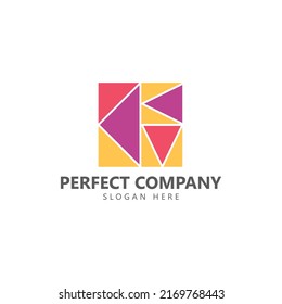 Colorful square vector logo made from triangle. Purple, red, and yellow colored logo. Suitable for company, business, corporation, and industry.