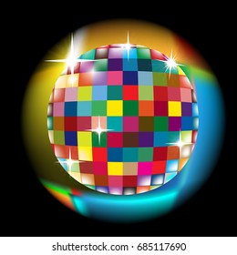 Colorful squared circle with glow effect; Discoball vector