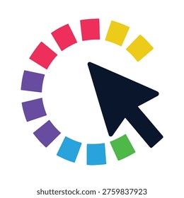 Colorful squares around a computer mouse cursor on white background icon