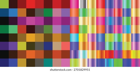 Quadrados e gradientes coloridos criam um padrão vibrante