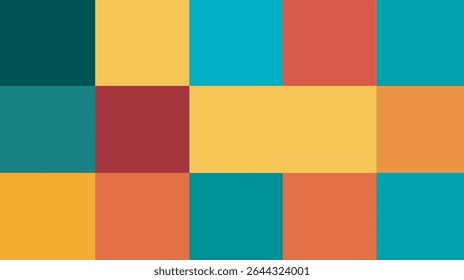 Colorful squares interlock forming mosaic pattern generating visual abstract background detail
